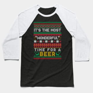 It's The Most Wonderful Time For A Beer Ugly Christmas Sweater Xmas Baseball T-Shirt